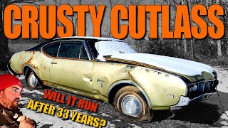 CRUSTY Cutlass  Will it Run and Drive After 33 Years Rustiest Oldsmobile [upl. by Anoj]