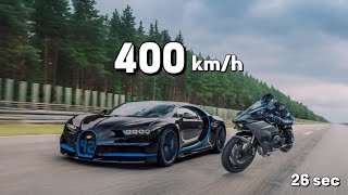 Bugatti Chiron VS Kawasaki Ninja H2R  Fastest Car In The World  0400 kmh [upl. by Eskill760]