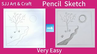 How To Draw pencil Sketch Scenery Step by StepEasy Scenery DrawingSJJ Art amp Craft [upl. by Eseilanna578]