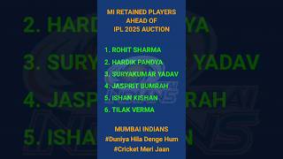 MI Retained Players 2025  IPL 2025 MI Squad  IPL 2025 Mega Auction cricket ipl mi rohitsharma [upl. by Ennovihs]