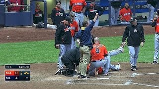 Giancarlo Stanton leaves game after hit during swing [upl. by Clovis]