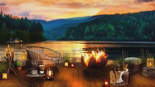 Fireplace Ambience  Relaxing Campfire by the Lake at Sunset  Stress Relief Meditation Deep Sleep [upl. by Carling]