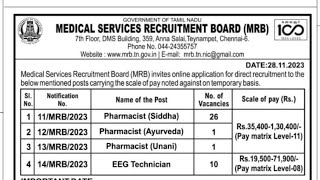 MRB Recruitment 2023  Pharmacist Ayurveda Unani amp EEG Technician Notification 2023  Apply online [upl. by Jaddan]