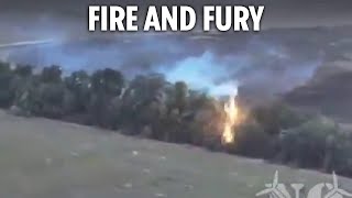 Watch moment Ukraine uses fleshmelting ‘flamethrower drone’ to burn Russians out of trees [upl. by Kraska512]