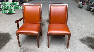 Wholesale Luxury Real Leather Bar Chair Wooden Dining Chair Real Leather Hotel Stools [upl. by Josh548]