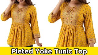 DIY pleted yoke tunic top cutting and stitching tunic top cutting and stitching [upl. by Ateuqirne]