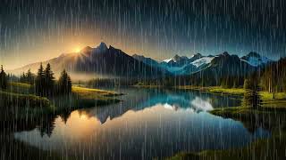 Heavy rain on the calm lake at night beat insomnia in 3 minutes strong winds [upl. by Anirok]