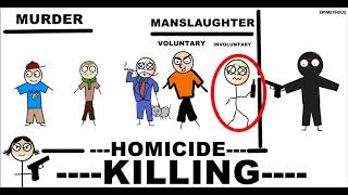 Murder Manslaughter Homicide a killing differences explained in less than 5 minutes [upl. by Ilam251]