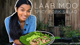 How To Make Laab Moo  Spicy Minced Pork Salad  Authentic Thai Food  Family Recipe 4 [upl. by Narah]