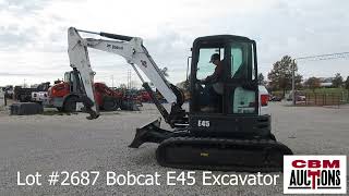 Lot 2687 2017 Bobcat E45 Excavator Cab Heat Air 2079hrs Long Arm With Enlarged Counterweight [upl. by Fritz]