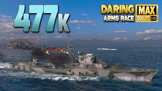 Destroyer Daring with insane 477k damage in Arms race  World of Warships [upl. by Ezar]