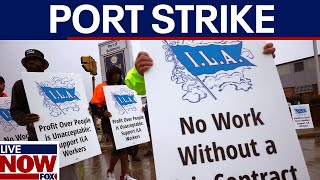 Port strike 2024 Dockworkers demand 77 wage increase  LiveNOW from FOX [upl. by Germano]