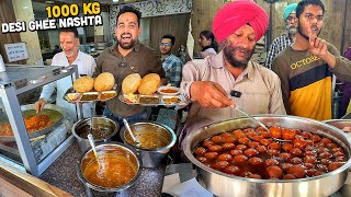 Punjabi Street Food ka Desi Ghee CHASKA 😍 Amritsari Nasta Jumbo Chole Bhature Amritsar Halwa [upl. by Hereld]