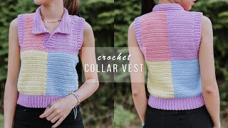 Crochet Collar Vest Tutorial  Chenda DIY [upl. by Joktan392]