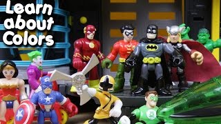 Learn about colors with batman robin captain america spiderman hulk power rangers imaginext toys [upl. by Sunda]