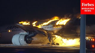 SHOCKING VIDEO Japan Airlines Plane Is Engulfed In Flames At Tokyos Haneda Airport [upl. by Akenom]