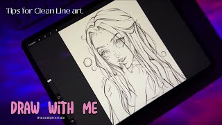 💜 Draw With Me  Tips for Clean Line Art  Retro Wave music and Subtitles [upl. by Leno]