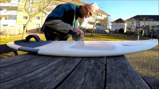 How to repair epoxy custom kitesurfing surfboard with delamination under footstraps soft deck [upl. by Radborne]