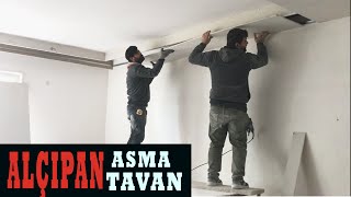 ÇOK DETAYLI ALÇIPAN ASMA TAVAN UYGULAMASIGizli ışık ve kutu nasıl yapılıyor  plasterboard ceiling [upl. by Macknair]