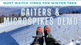 How to Wear Gaiters and CramponsMicroSpikes  Demo Video ❄️  Trekking Gears  Kedarkantha Trek 🎿 [upl. by Adnahcal]