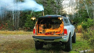 Truck Camping With Wood Stove Heated Camper [upl. by Oesile]