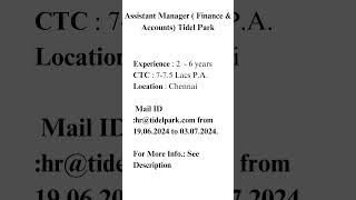 Assistant Manager  Finance amp Accounts Tidel Park [upl. by Nitza]