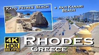 Rhodes Greece Akti Kanari Beach  Kato Petres Beach Walk 4K 60fps HDR 💖 Best places 👀 walking tour [upl. by Aicnorev]