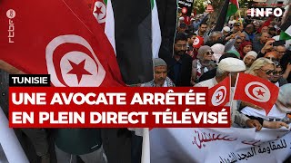 Tunisie  une avocate arrêtée en plein direct télévisé  RTBF Info [upl. by Simmonds]