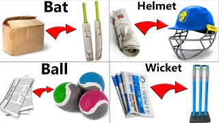 4 easy homemade cricket kits  cricket bat ball wicket helmet making at home easy [upl. by Clercq]