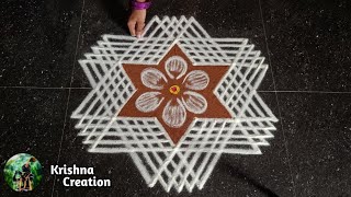 Aani madham simple padi kolam  5x3 dot easy rangoli design  pandaga muggulu  beautiful rangoli [upl. by Gadmann446]