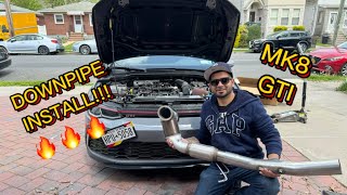 MK8 GTI DOWNPIPE INSTALL Milltek HiFlow Cat Jackstands No Subframe Removal [upl. by Audrie]