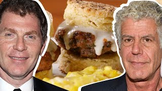 Bobby Flay Vs Anthony Bourdain Whose Biscuits amp Gravy Is Better [upl. by Robaina926]