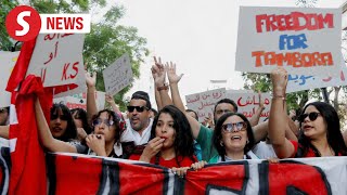 Tunisians protest against President Saied two days before presidential vote [upl. by Stolzer]