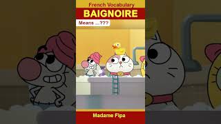 fvvmini BAIGNOIRE means FVV French Video Vocabulary Mini video Boy Girl Dog Cat Mouse Cheese [upl. by Heiskell]