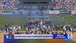 Dodgers celebrate World Series victory at Dodger Stadium [upl. by Ecinrahs]