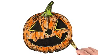 How to Draw JackoLantern Pumpkin  Halloween Drawings [upl. by Namya827]