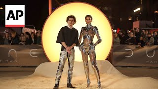 Zendaya Timothée Chalamet shine at Dune Part Two London premiere [upl. by Rezal]