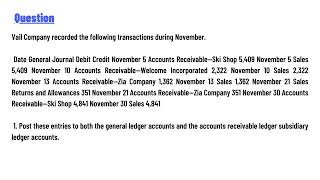 Vail Company recorded the following transactions during November [upl. by Zumwalt]