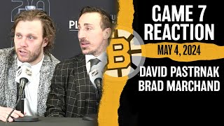 David Pastrnak Brad Marchand React to Bruins Game 7 OT Win Over Leafs [upl. by Norihs]