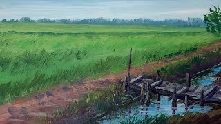 Acrylic Landscape Painting  Wooden Bridge Painting  Acrylic Painting From Start To Finish [upl. by Assele573]