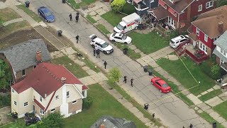 Chopper over scene of Detroit police officer shot on west side [upl. by Yztim]