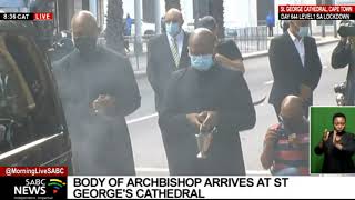 Desmond Tutu I Cortege arrives at St Georges Cathedral where the body will lie in state [upl. by Etessil317]