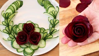 Super Salad Decoration Ideas  How to Make a Beetroot Rose amp Cucumber Garnish [upl. by Peery]