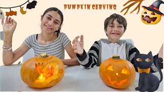 Pumpkin Carving Challenge with Heidi and Zack Hzhtube Family Vlog [upl. by Akessej72]