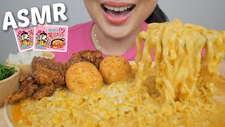 SPICY Samyang Carbonara Noodles with Mozzarella Cheese Balls with Korean Fried Chicken NO Talking [upl. by Shaum990]