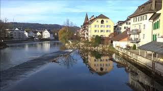 Reuss River near Bremgarten Switzerland High and low water flow [upl. by Tina]