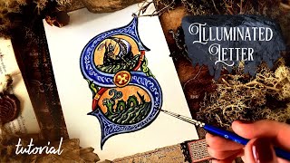 How to draw illuminated letter S  Medieval manuscript illumination tutorial with watercolor pencils [upl. by Malloch97]