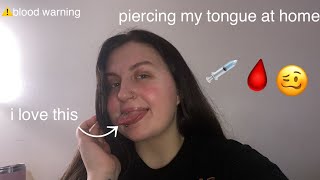 TONGUE PIERCING  How to pierce your tongue at home safely [upl. by Nasar]