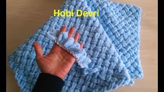 Making Easy Baby Blanket with FingerAlize Puffy İpi Sepet Hasır Örgü Bebek Battaniyesi Yapımı [upl. by Latvina]