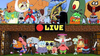 🔴 Live Spongebob Characters Speedrun Minecraft  🔥 EPIC Spongebob Battles [upl. by Anidem164]